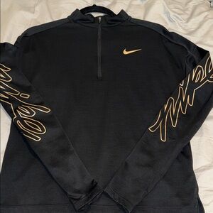 Nike Running DriFit Black Half-zip with Gold Logo on Sleeves